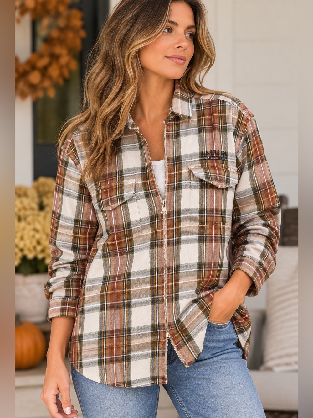 Lauren Ralph Lauren Petite Plaid Zip Front Utility Shirt Jacket P/S